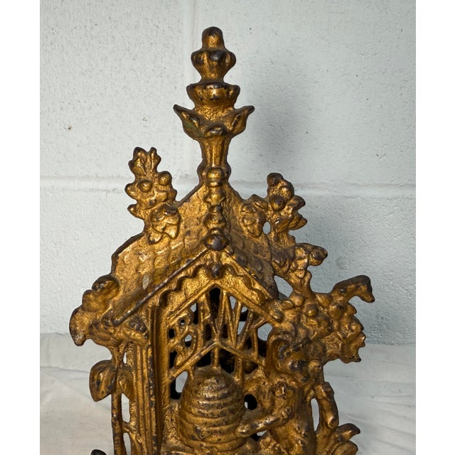 Victorian Antique 19th Century Victorian Cast Iron Bear & Beehive Original Still Coin Bank For Sale - Image 3 of 13