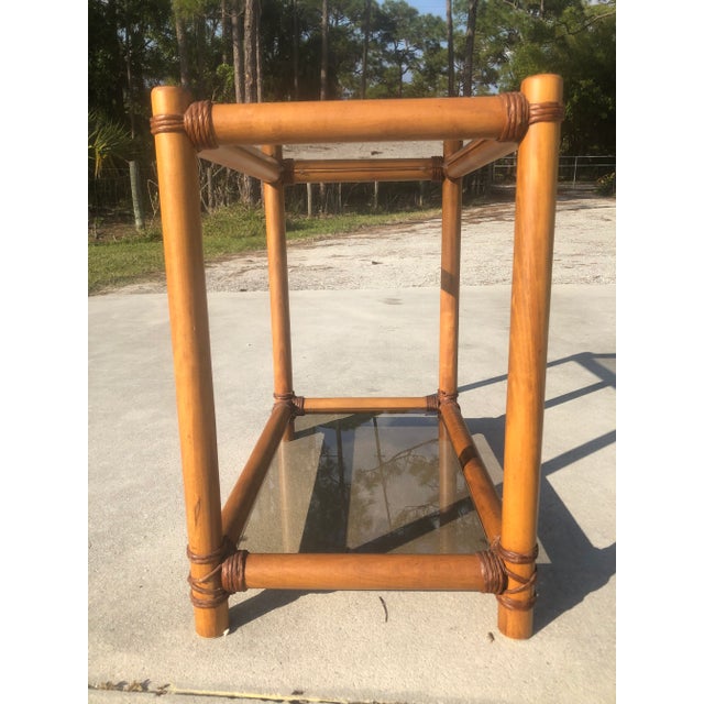 Vintage Boho Chic Brown Rattan Coastal Side Table For Sale - Image 9 of 12