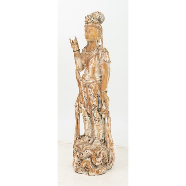Chinese Chinese Carved Wood Guanyin Sculpture For Sale - Image 3 of 6