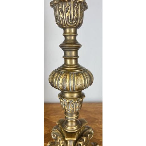 Vintage French Style Brass Ornate Candleholders, Set of 2 For Sale - Image 4 of 12