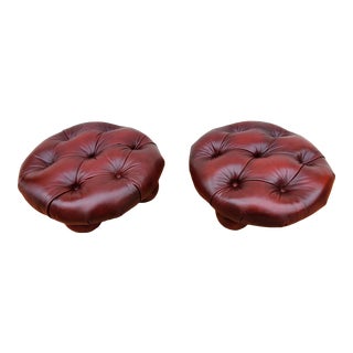 Vintage Chesterfield Low Leather Tufted Ottoman - a Pair For Sale