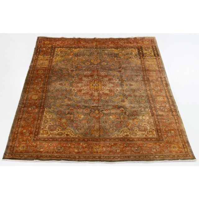 Persian Vintage Persian Tabriz Silk and Wool Rug in Gray and Peach With Medallion Motif For Sale - Image 3 of 10