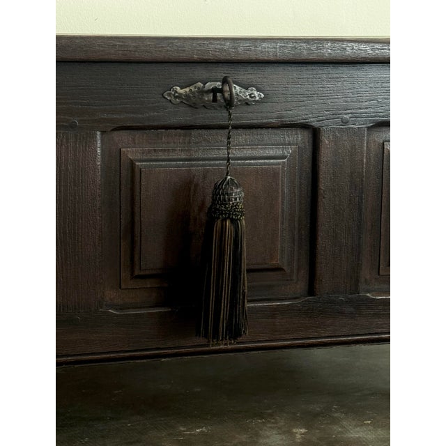 1800s Antique English Oak Coffer Blanket Chest For Sale - Image 4 of 8
