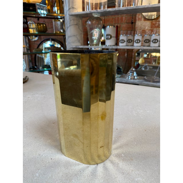 1970s Vintage Faceted Brass Vase / Mid-Century Modern Geometric Vessel For Sale - Image 5 of 7