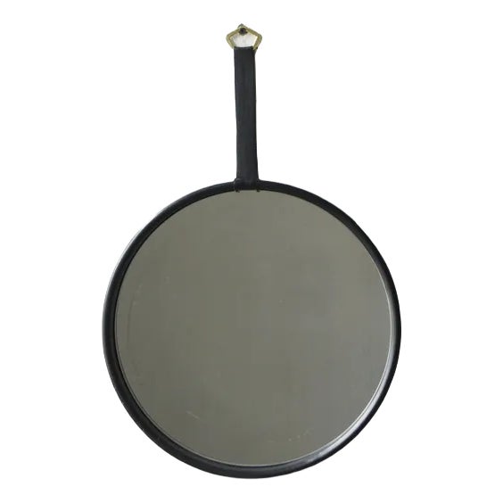 Black Leather Round Mirror For Sale