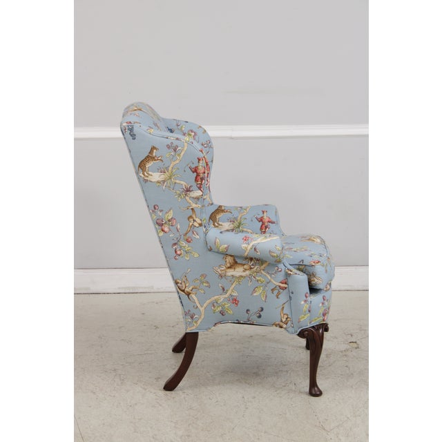 Pair Jungle Boogie Monkey Toile Upholstered Wing Chairs For Sale In Philadelphia - Image 6 of 14