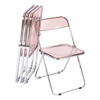 Acrylic Glass Pink and Chrome Plia Chairs by Piretti for Castelli, Italy, 1970s, Set of 4 For Sale