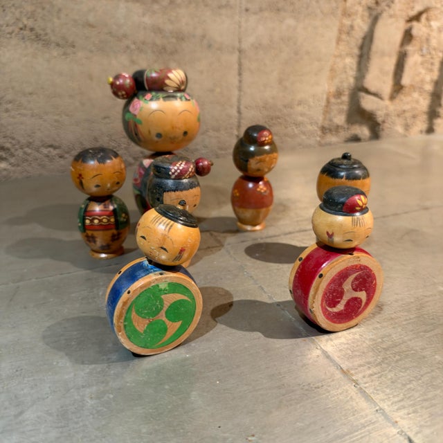 Japanese Group of Vintage Japanese Kokeshi Bobble Head Dolls Mid Century Japan For Sale - Image 3 of 17