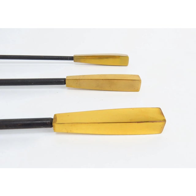 Vintage Art Deco Inspired Solid Brass and Iron 4-Piece Fireplace Tool Set For Sale - Image 9 of 13