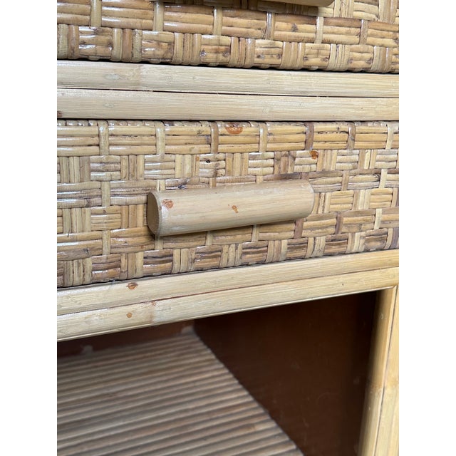 1980s Pair of Cane and Split Bamboo Nightstands For Sale In Philadelphia - Image 6 of 12