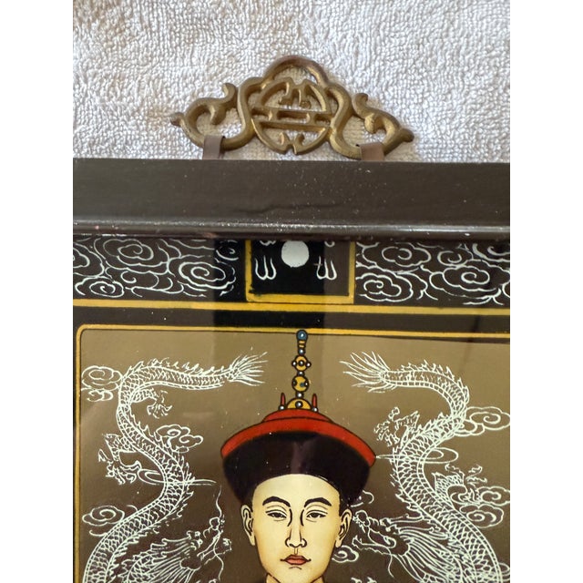 1920s Pair of Chinese Reverse Glass Ancestral Portraits of Emperer and Empress Qing Dynasty For Sale - Image 10 of 15