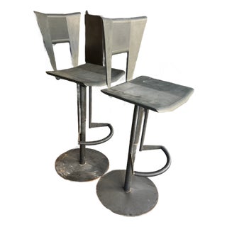 Rare Post-Modern Collectors’ Find: Signed Fly Line Italy Adjustable Bar Stools (Pair) For Sale