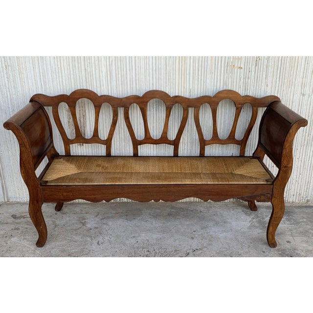 Victorian 20th Century Walnut Victorian Bench in Wood and Rattan Seat For Sale - Image 3 of 9