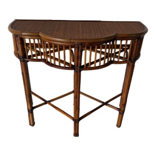 Vintage Milling Road for Baker Bamboo & Rattan Demi-Lune Console Table For Sale