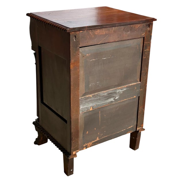 Antique Late Federal Classical Period Mahogany Bedside Cabinet on Lion Paw Feet For Sale - Image 11 of 12