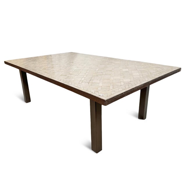 Metal Beige Omni Pattern Mosaic Outdoor Coffee Table For Sale - Image 7 of 8
