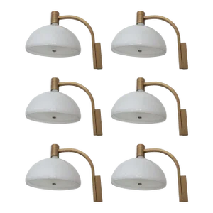 Set of Six Mid-Century Sconces With Opaline White Glass by Sirrah. Italy, 1960's
