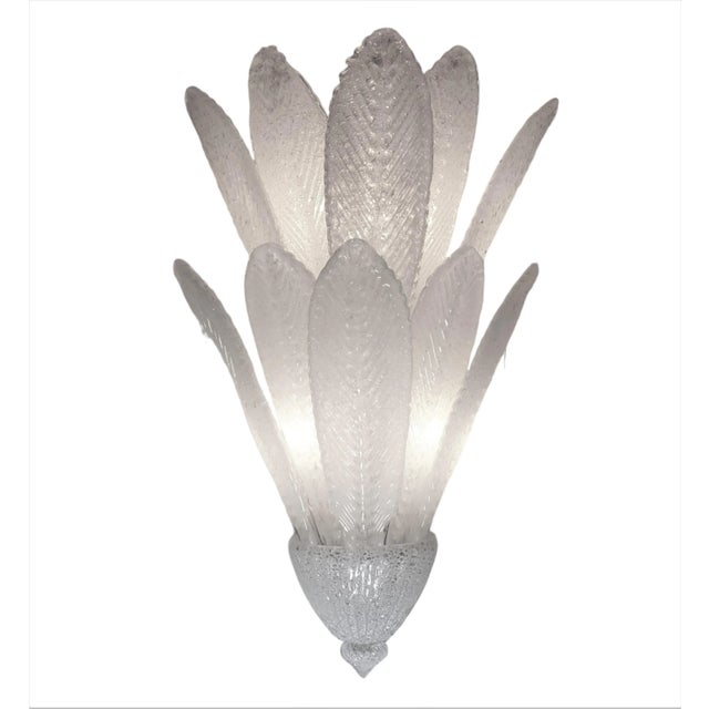 Contemporary Set of Four Large Two Tier Handblown Murano Feather Sconces by Barovier Et Toso For Sale - Image 3 of 12