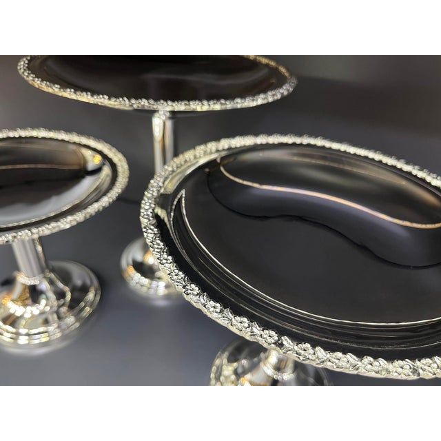 Tall Three-Piece Silver Plated Brass Dessert Stand Set, Set of 3 For Sale - Image 5 of 9