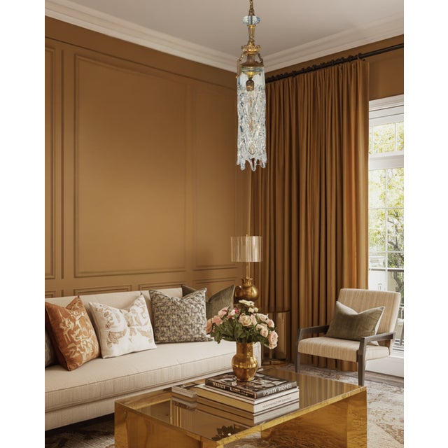Mid 20th Century Murano Open Clear Lattice Cylinder Ormolu Pendant Light For Sale - Image 14 of 18