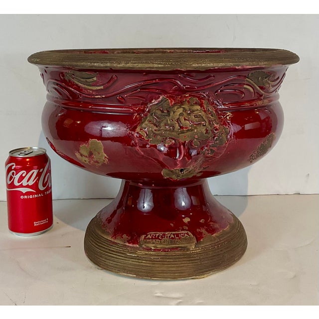 Short Italian Red Glaze Pedestal Urn For Sale - Image 4 of 4