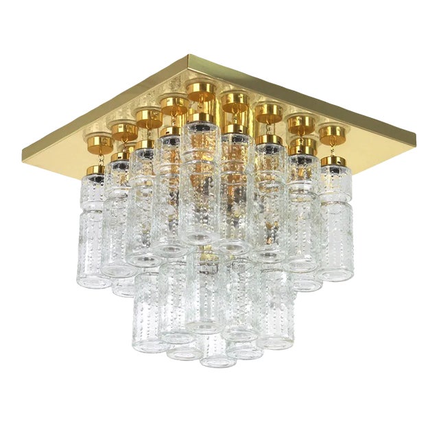 Large Brass and Crystal Glass Chandelier by Limburg, Germany, 1960s For Sale