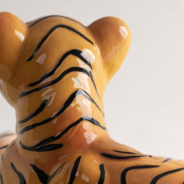 Vintage Hand-Painted Ceramic Tiger Cub Figurine For Sale - Image 9 of 10