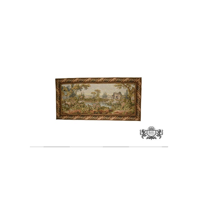 Vintage French Style Tapestry Wall Hanging Pastoral Landscape River Italy For Sale