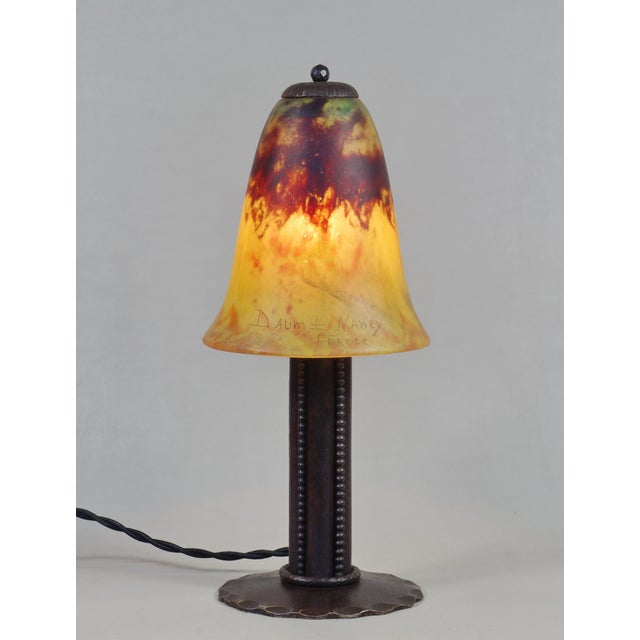 Marcel Vasseur & Daum A French art deco lamp made circa 1925-1930 in wrought iron of excellent quality. The forged base...
