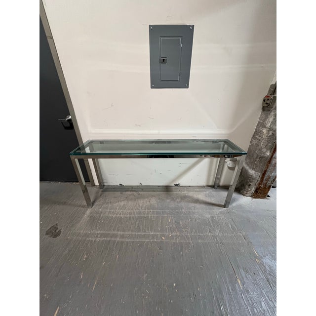 Vintage Mid Century Chrome and Glass Console Sofa Table For Sale - Image 9 of 9