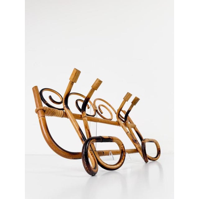 Italian Riviera Mid-20th Century Modern Cane, Rattan & Bamboo Wall Coat Rack, 1960s For Sale - Image 3 of 13