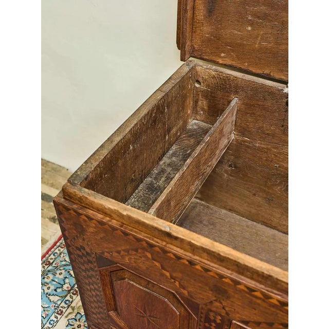 Brown Antique Inlaid Oak Chest, 1700s For Sale - Image 8 of 12