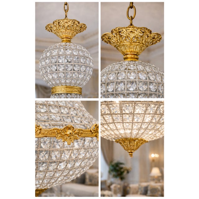 1970s 1970s French Louis XVI Gold Crystal Chandelier - 1 Pc For Sale - Image 5 of 7