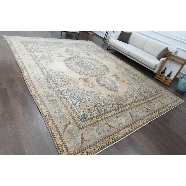 1960s 1960s Vintage Persian Handmade Wool Cotton Beige Area Rug For Sale - Image 5 of 11