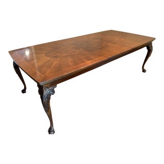 Henredon Chippendale Mahogany and Inlaid Burl Wood Extension Dining Table For Sale