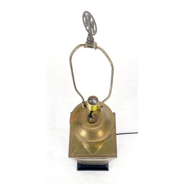 Mid 20th Century Brass Tin Forged Table Lamp Square Cup Vase Shape MINT For Sale - Image 5 of 11