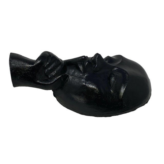 Late 20th Century Vintage Black Concrete "Silence Is Golden" Abstract Sculpture With Integrated Hanger For Sale - Image 5 of 8