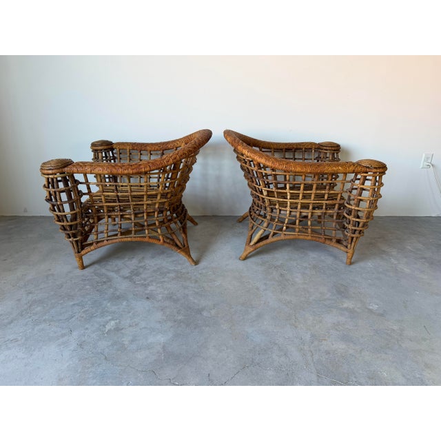 Vintage Boho Coastal Organic Rattan Lounge Chairs – A Pair For Sale - Image 9 of 12