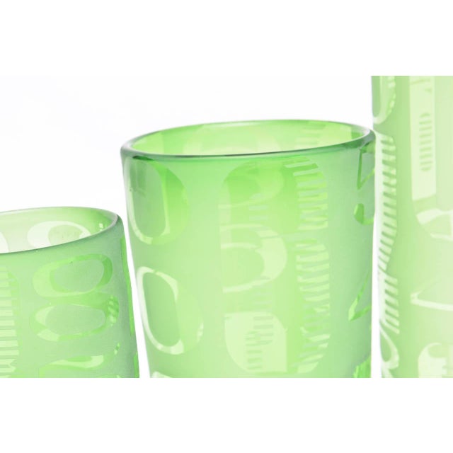 Vintage Trio of Three Graduated Frosted and Etched Numbered Glass Vases 1980's For Sale - Image 4 of 10