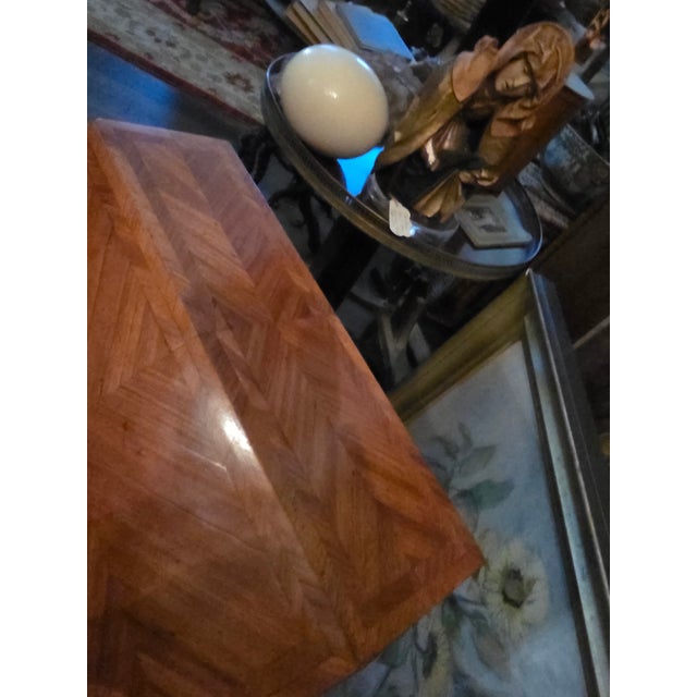 Wood Antique Marquetry Patterned Letter Box on Stand For Sale - Image 7 of 7