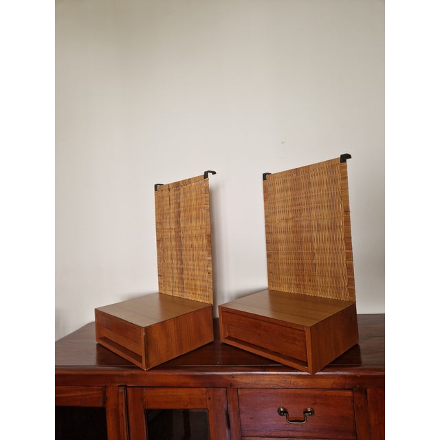 Bedside Tables with Vienna Straw Panels attributed to Hans J. Wegner for Getama, 1950s, Set of 2 For Sale - Image 15 of 18
