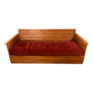 Custom Solid Teak Convertible Sofa Queen With Futon and Back Cushion For Sale