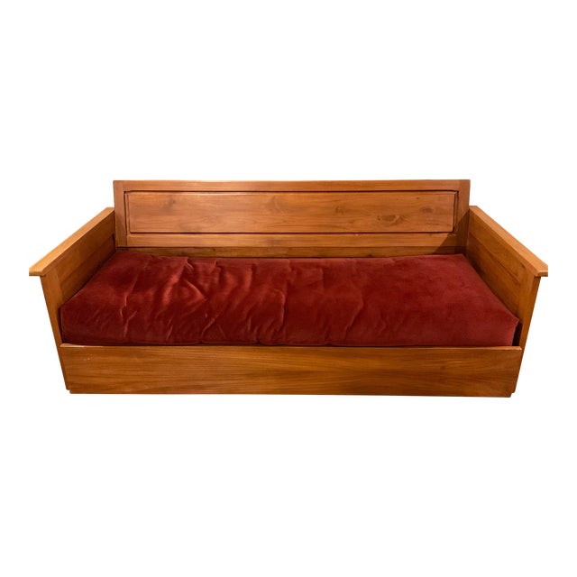 Custom Solid Teak Convertible Sofa Queen With Futon and Back Cushion For Sale