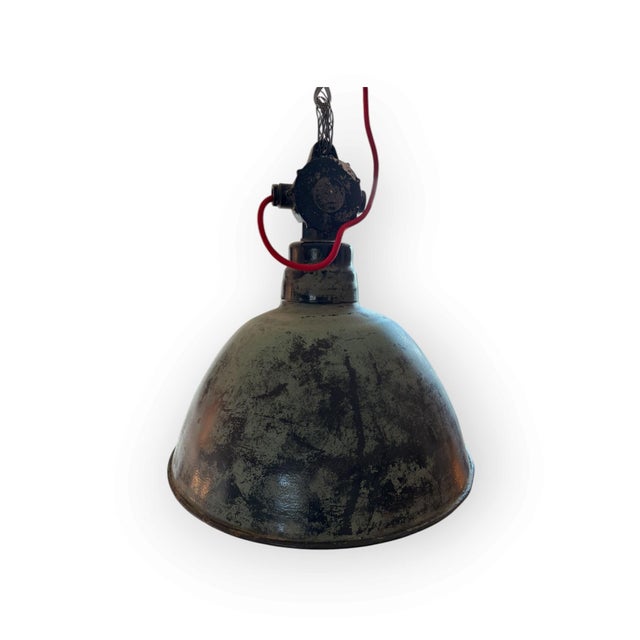 Industrial Pendant Lamp with Enamel Shade and Cast Housing attributed to VEB Leuchtenbau Leipzig, 1960s For Sale - Image 6 of 9