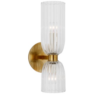 AERIN for Visual Comfort Signature Asalea 16" Double Bath Sconce in Hand-Rubbed Antique Brass with Clear Glass For Sale