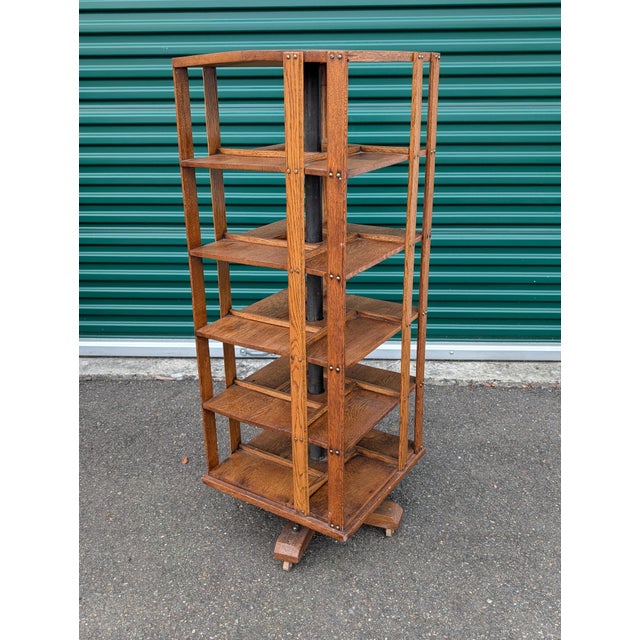 Arts & Crafts Antique John Danner Oak Five-Tier Revolving Bookcase, Canton Ohio For Sale - Image 3 of 18