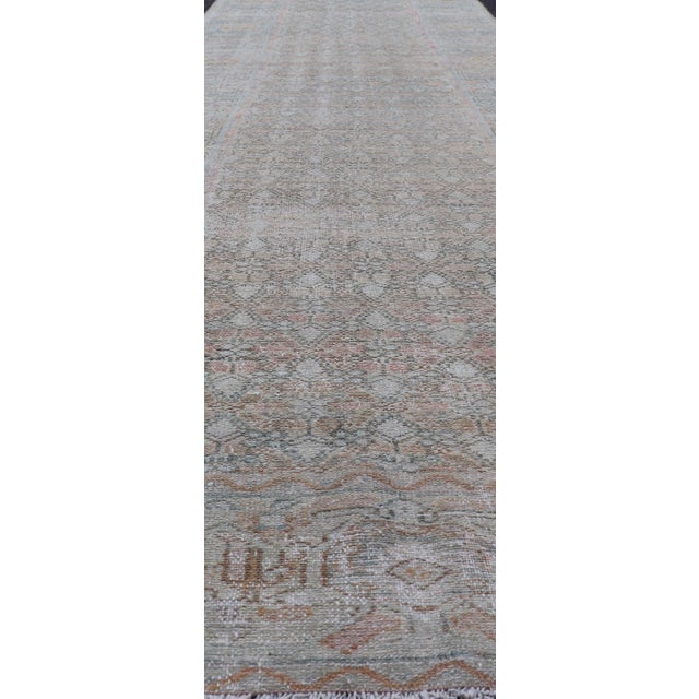 Antique Persian Malayer Runner With Faded Lattice Pattern in Soft Blue Ground 3'3 X 16'7 For Sale In Atlanta - Image 6 of 15