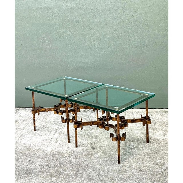 Vintage Brutalist Glass and Metal Side Tables - Pair For Sale In West Palm - Image 6 of 12