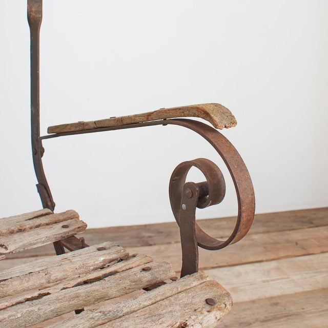 Antique French Rustic Iron Folding Garden Bench For Sale - Image 4 of 12