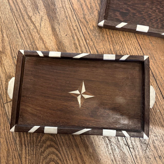 Set of Six Rosewood and Bone Trays For Sale - Image 4 of 12